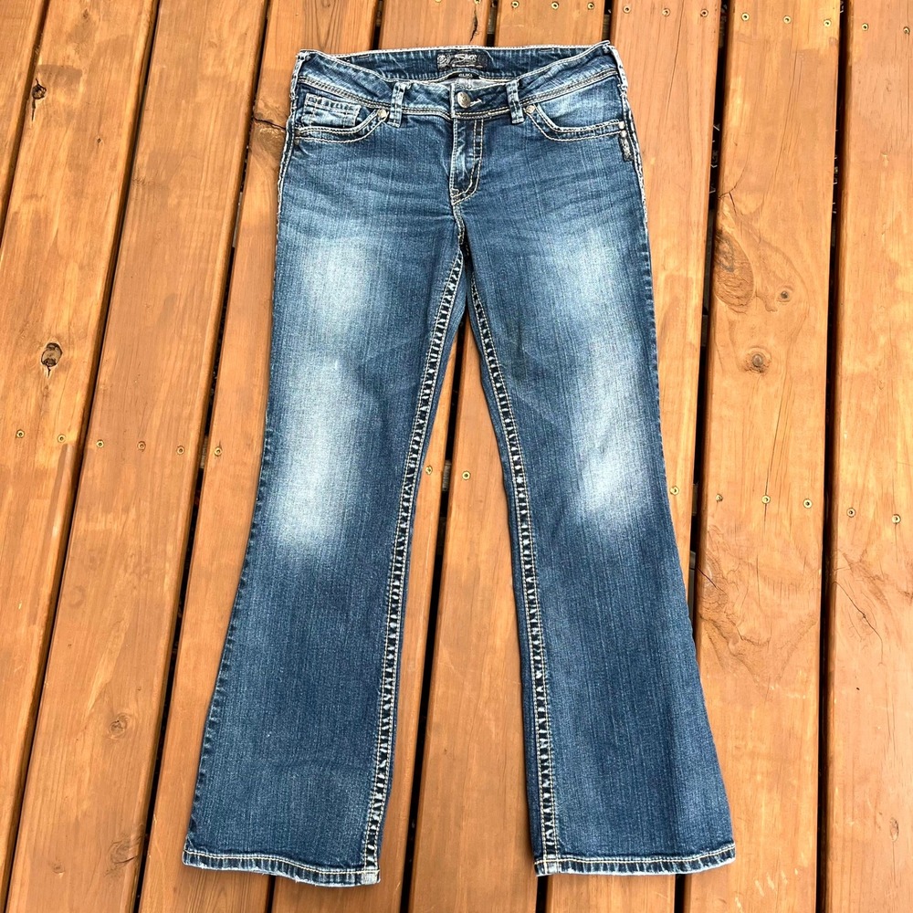 Silver Jeans Y2K Suki Bootcut Low Rise Thick Stitch Blue Denim Women 31